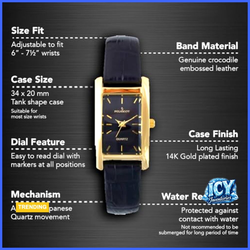 14Kt Gold Plated Rectangular Watch with Leather B… - image 2